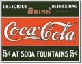 Vintage COKE 5¢ at Fountain Tin Sign