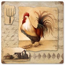 Vintage-Retro Rooster Pitchfork Metal-Tin Sign