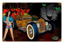 Vintage Rat Rod Alley Cat Metal Sign