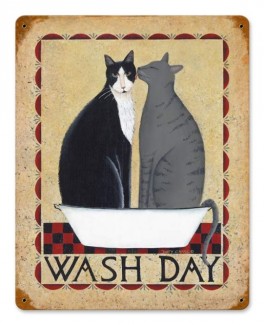 Vintage-Retro Wash Day Cats Metal-Tin Sign