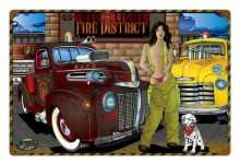 Vintage  Red Light Fire District Metal Sign