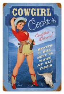 Vintage-Retro Cowgirl Cocktails Metal-Tin Sign